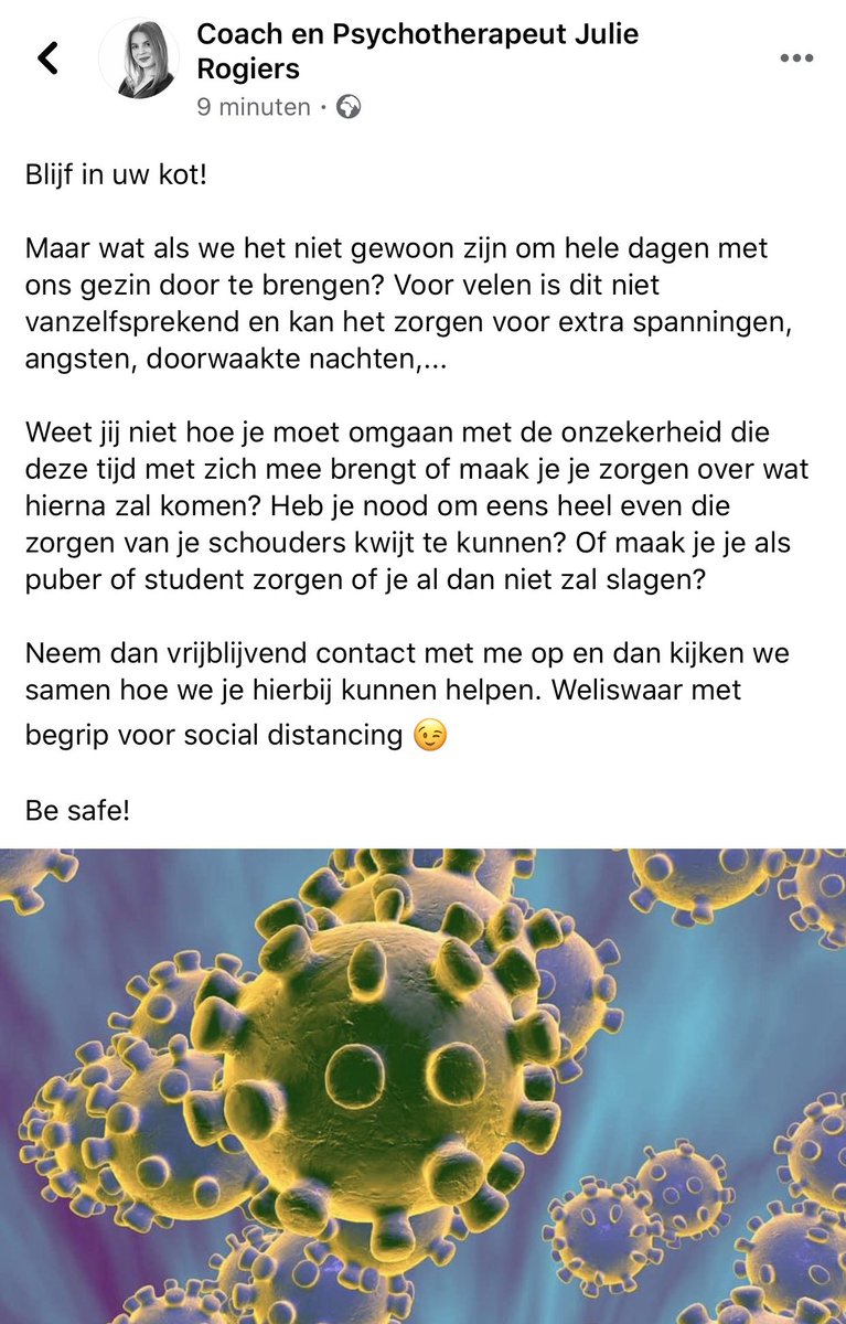 JulieRogiers's tweet photo. Nood aan een gesprek? Contacteer mij via info@julierogiers.be ! Meer info nodig? Neem een kijkje op https://t.co/aJCkrSHSbA BE SAFE AND STAY IN UW KOT 🧡 https://t.co/lz0KA1hbYc