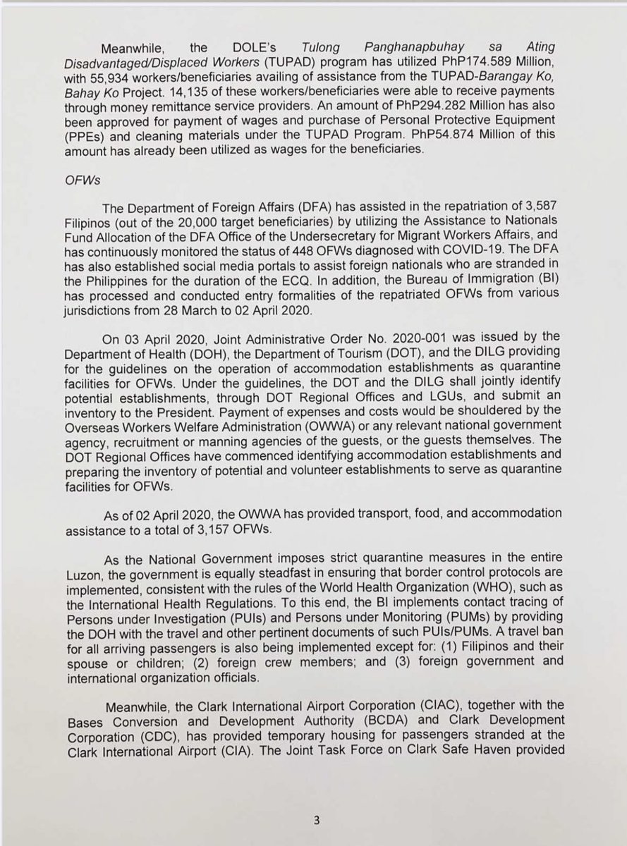 THREAD: President Duterte’s second weekly report to Congress on his administration’s COVID-19 response  @ABSCBNNews