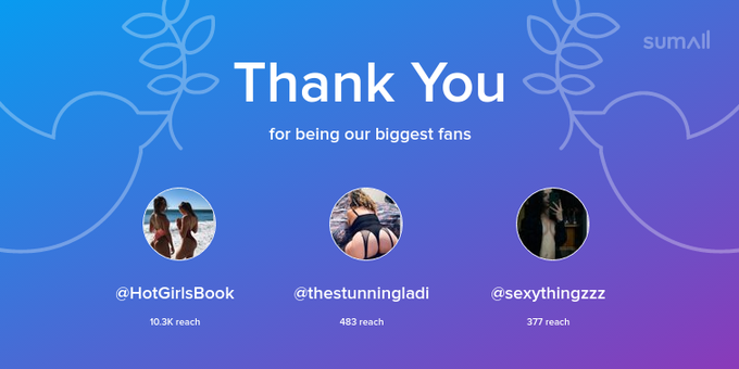 Our biggest fans this week: HotGirlsBook, thestunningladi, sexythingzzz. Thank you! via https://t.co/A1vpqAjixD