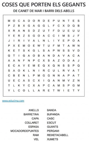 Juguem❓

Saps com són els gegants de #CanetDeMar i tots els detalls i elements que porten?

<a href="/gegantersdcanet/">Geganters de Canet</a> han publicat una nova #SopaDeLletresGegant on cal trobar tots els elements que porten els nostres gegants

Ens ajudes a trobar-los❓

🔗 bit.ly/2yl68O5