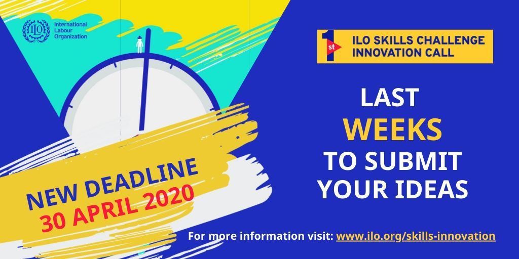 📆📌Don't miss the opportunity to win a grant of 50K to implement your idea. The ILO Skills Challenge Innovation Call is still open. Apply now! bit.ly/342LeiG