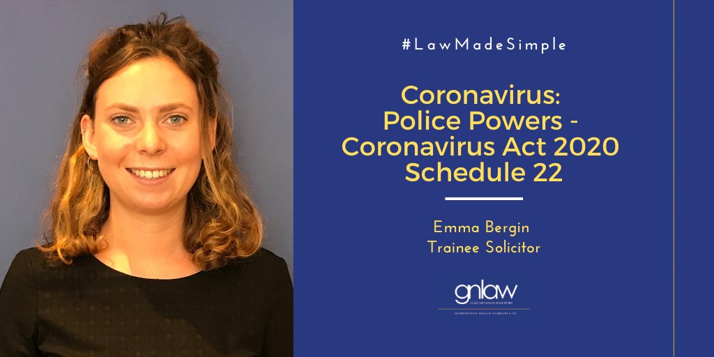 GuileNicholas's tweet image. Emma Bergin provides a useful summary of the operation of Schedule 22 to the Coronavirus Act 2020
CLICK TO READ 
gnlaw.co.uk/gn_law_media/n…
#LawMadeSimple #Police #PoliceActions #coronavirus 
#CoronavirusAct2020 #Schedule22