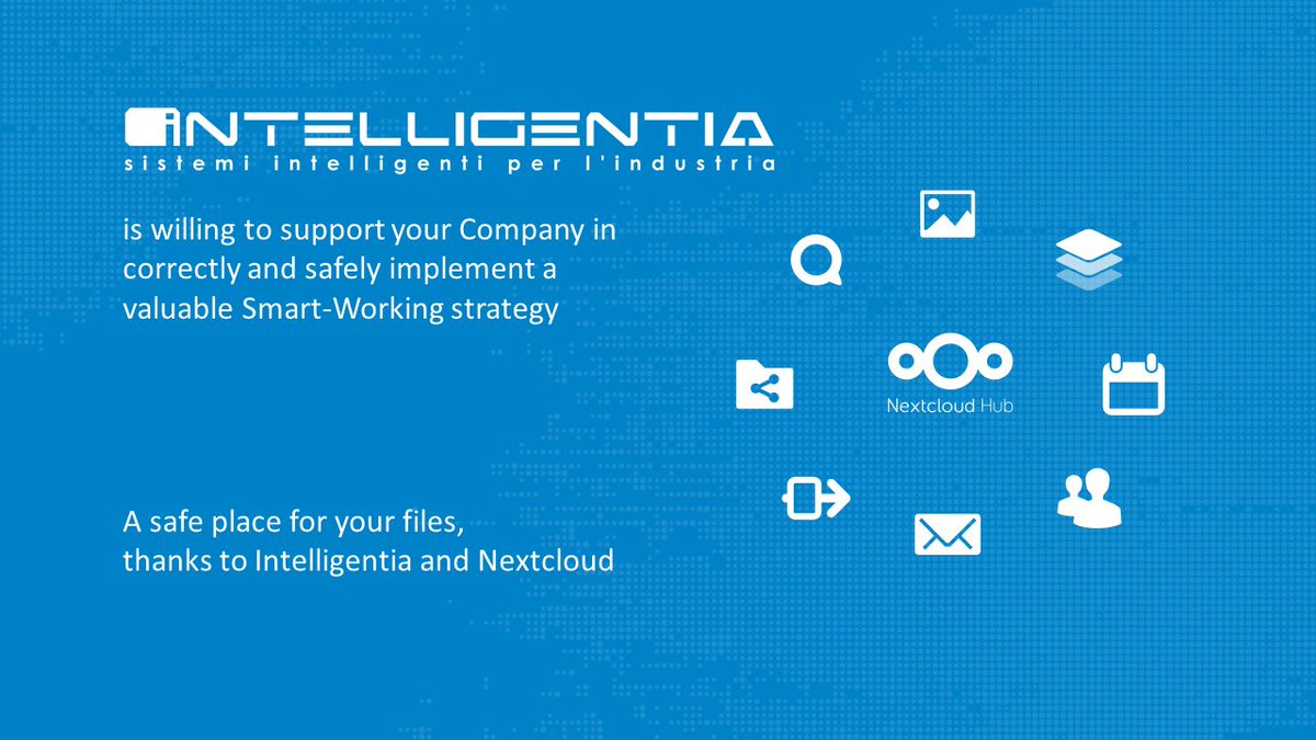 Lo smart working è un sfida per il tuo team? Scopri Nextcloud e l'offerta di Intelligentia per la tua azienda. intelligentia.eu/it/press-it/in…  #nextcloud #newService