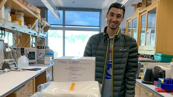 The Cassar, Stapleton, Meyer and Ferguson labs donated Personal Protective Equipment (PPE) to
Duke Health. Matt Ruis, a fifth-year PhD student in the Stapleton Lab whose wife is an ICU nurse at the hospital, collected the equipment.
