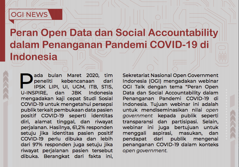 OpenGovIndo's tweet photo. Selamat Malam #WARGAOGI ! Webinar kita yang judulnya
"Peran Open Data dan Social Accountability dalam Penanganan COVID-19 di Indonesia" udah bisa di cek lho artikelnya! #OGITALK #OGINEWS - https://t.co/CYAa6X9vCj https://t.co/TmcGolwHL7