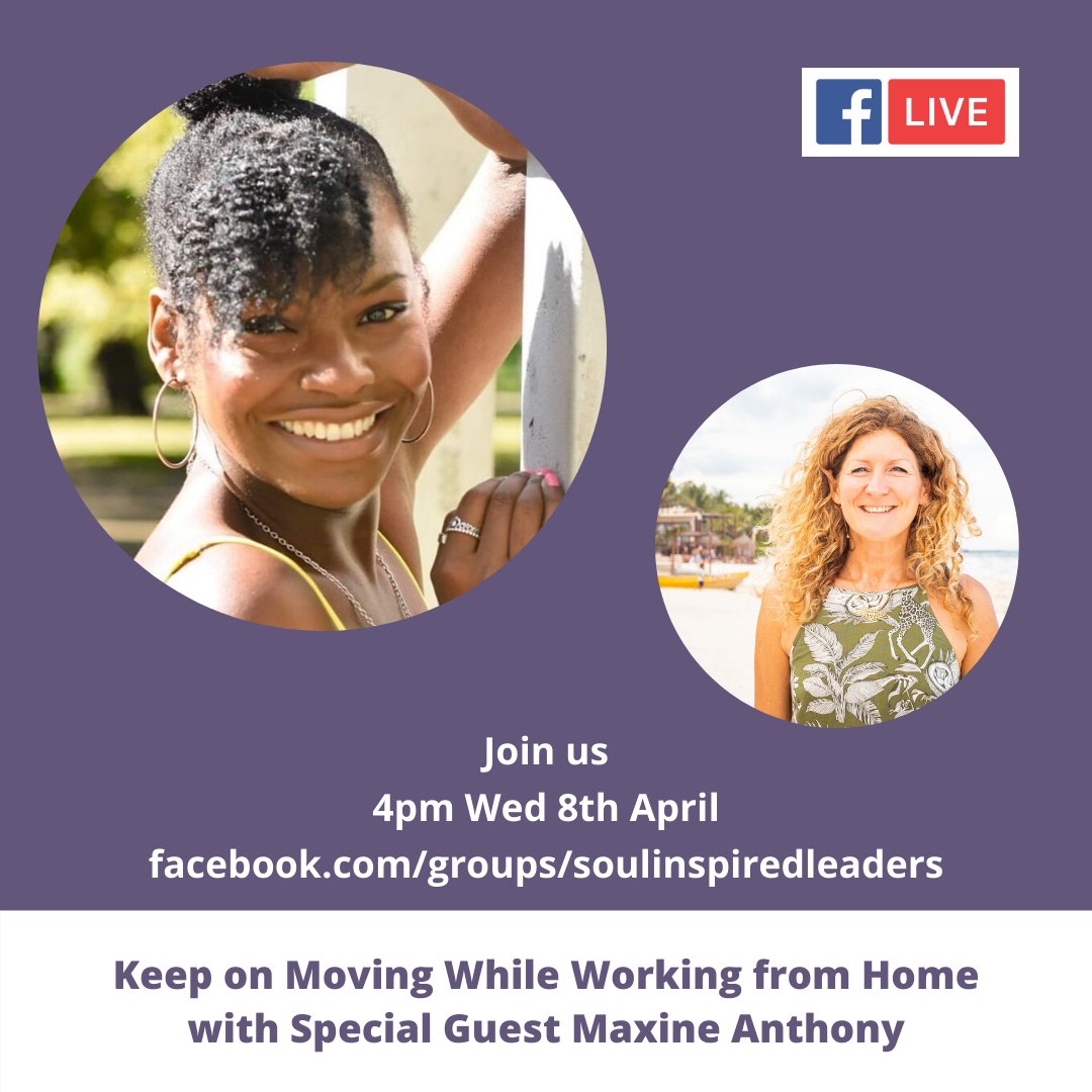 Come and join me for this week's Soul Wisdom Training Wednesday 8th April at 4pm over in my Private Facebook Group facebook.com/groups/soulins… I'll be chatting with the wonderful and talented Maxine Anthony who will be joining me to get you all moving more while working from home.