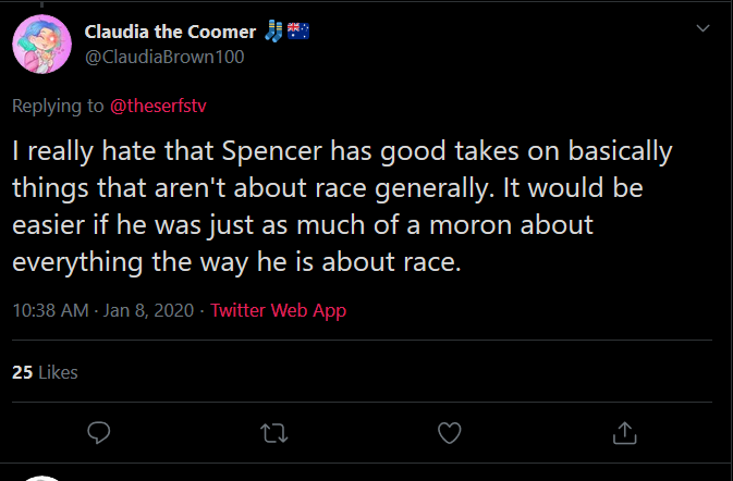 Does she-does she realise that his racism INFORMS his anti-war stance? His entire argument is that America should not be fighting for the Israel JewsHe is not arriving at a logical conclusion, he is shifting his conclusion for opticsHe made it sound friendly