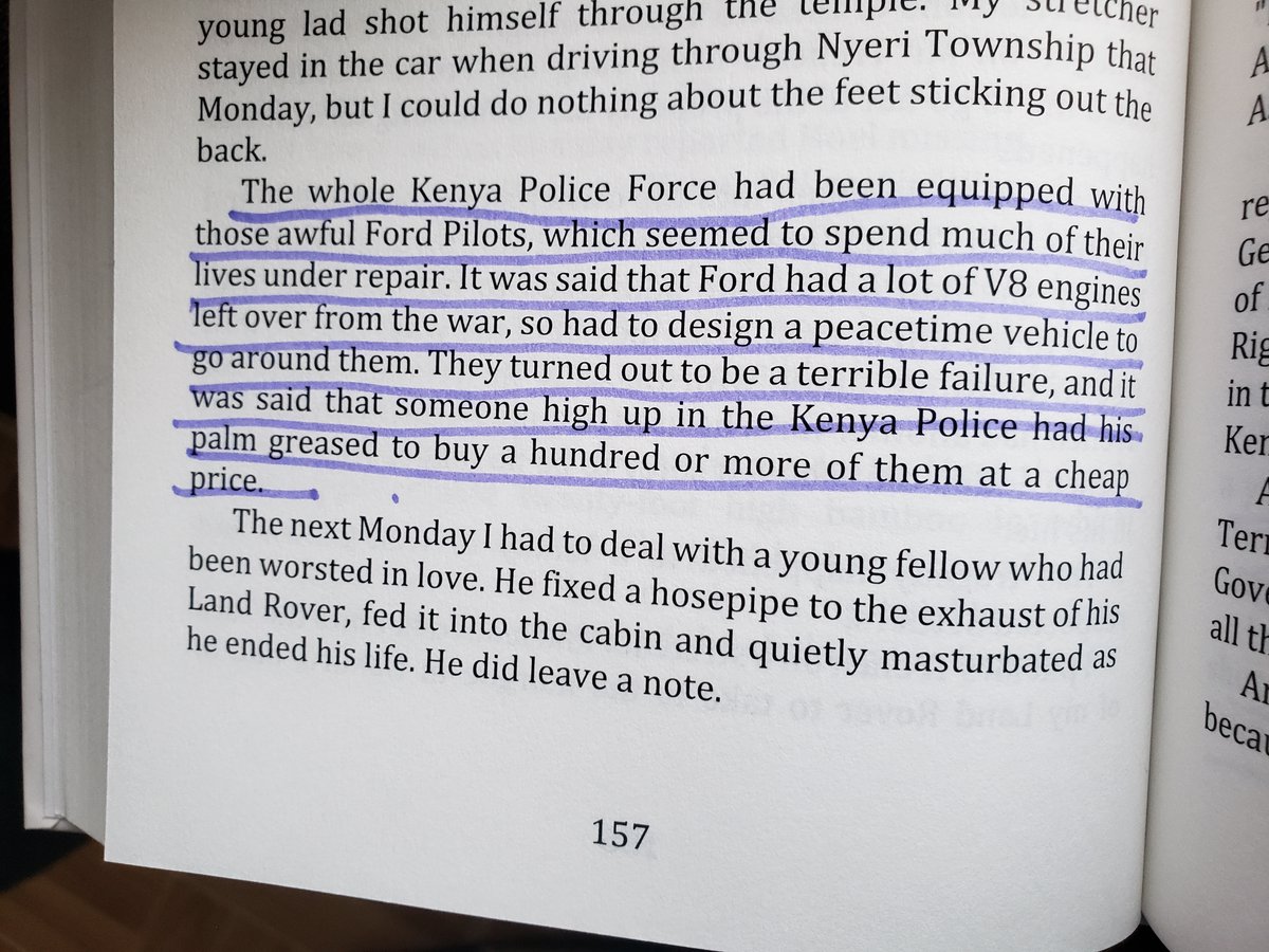 In 1993,Kenya officials were bribed and bought cars that weren& #39;t fit for our roads, Indian made Mahindra jeeps.Within months,the Mahindras were grounded because of malfunctions.Colonial   #KenyaPoliceForce had also taken bribes from a car dealer and bought bad vehicles in the 50& #39;s.