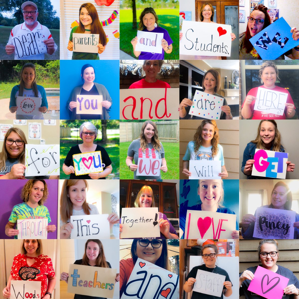 PWE_Splendora's tweet photo. Dear parents and students, we love you and are here for you. We will get through this together! Love, Piney Woods teachers and staff❤️ #AllGoodInTheWoods #BetterTogether #SplendoraStrong #WeAreSplendora #ItsAGreatDayToBeAWildcat @SplendoraISD https://t.co/wWyTEWKtbn