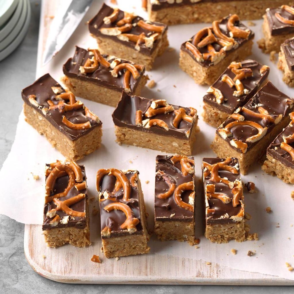 LeighSure's tweet photo. Pretzels give these no-bake, chocolate-topped treats a special crunch. #delish #recipeoftheday  https://t.co/RYIBiVDrVZ https://t.co/NEHrTEKMoc