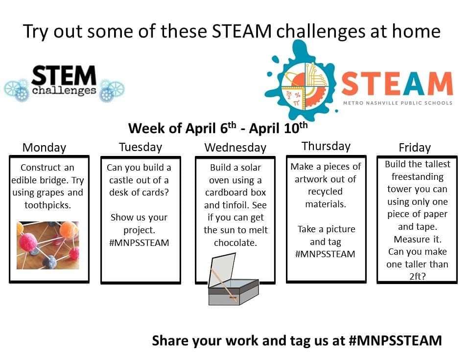 MNPS_STEAM's tweet photo. This week's STEAM challenges. @MNPS https://t.co/0EH1BMrx6N