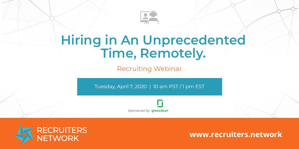 RecruitNetworks's tweet photo. How are business and recruiting leaders adapting and hiring during unprecedented times, remotely? Join us on 4/7 for an exclusive Recruiters Network webinar! Registration and details @ https://t.co/pwIqyBZNHU 

#recruiting #recnet #hr #hiring #covid19 #recruitment #RecNet https://t.co/xXUW32Ux02