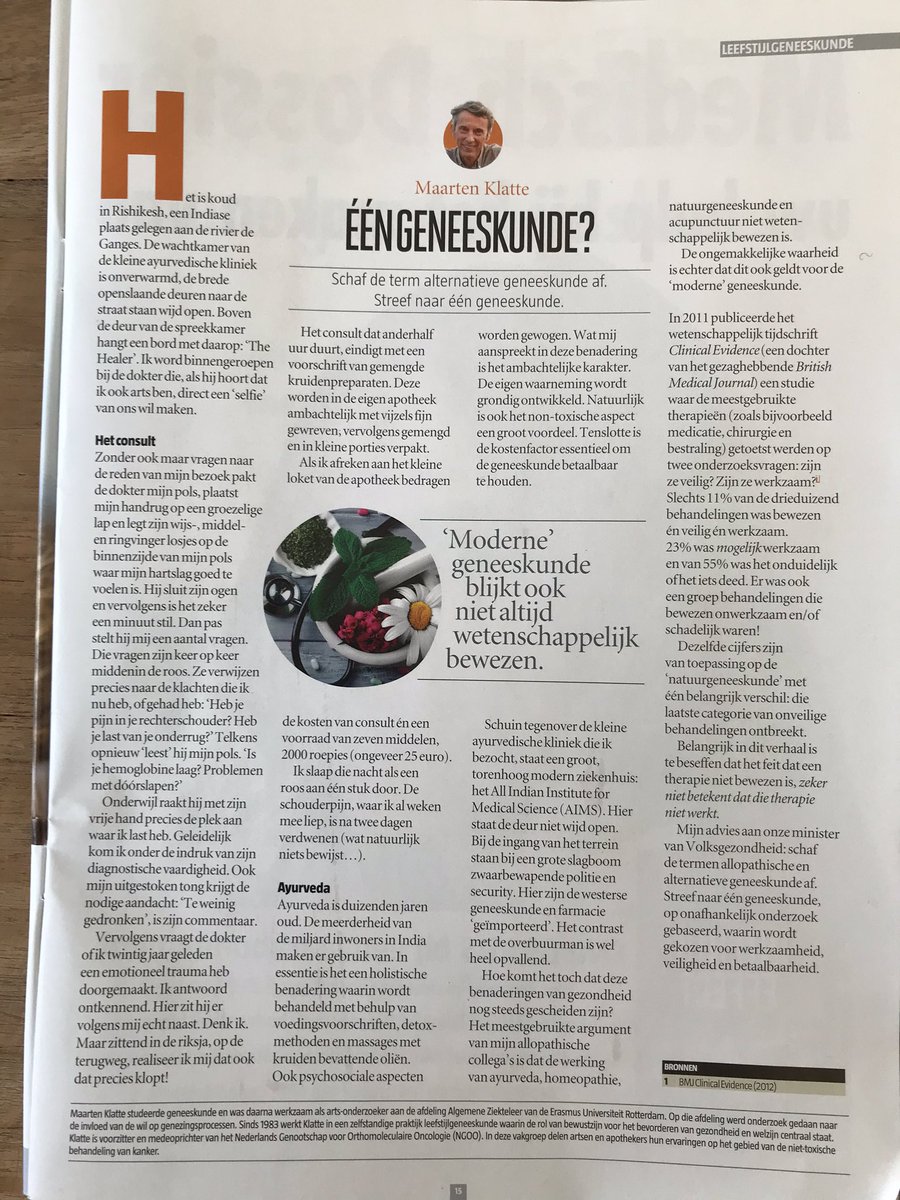Één geneeskunde? Mooi stuk in <a href="/MedischDossier/">Medisch Dossier</a> van Maarten Klatte. 100% mee eens