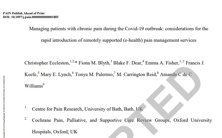 ChadCookPT (@chadcookpt) on Twitter photo Suggestions for managing pain remotely. Ahead of print paper from Pain. Thanks to Frank Keefe for sending. Physios and other care givers can manage this new setting. We got this; patients need us. <a href="/ZacharyRethorn/">Zachary Rethorn</a> <a href="/JeremyLewisPT/">Professor Jeremy Lewis PhD FCSP</a> Suggestions for managing pain remotely. Ahead of print paper from Pain. Thanks to Frank Keefe for sending. Physios and other care givers can manage this new setting. We got this; patients need us. <a href="/ZacharyRethorn/">Zachary Rethorn</a> <a href="/JeremyLewisPT/">Professor Jeremy Lewis PhD FCSP</a>