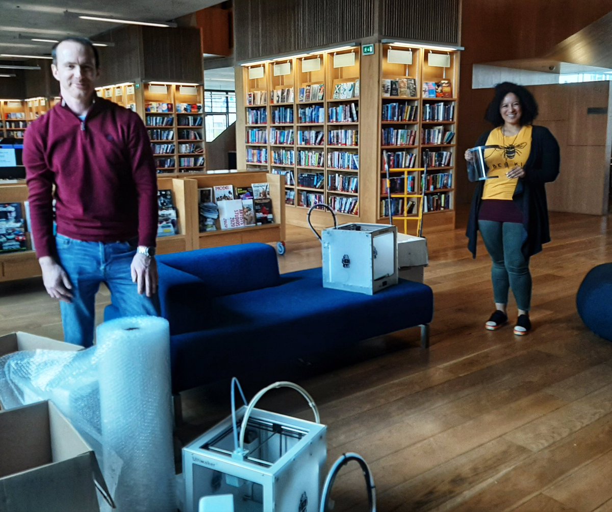 DLR_Libraries's tweet photo. As part of the fight against #COVID19 @DLR_Libraries are loaning @SurfBoxEurope our 3-D printers from the LexIcon.  The printers will now be used to make PPE face visors for our front-line medics!
#ApartWeStandTogether 
.

#surfbox #dlrlexicon #dlrlexiconlibrary #dlrcoco #library https://t.co/Ckh9Lvax6T