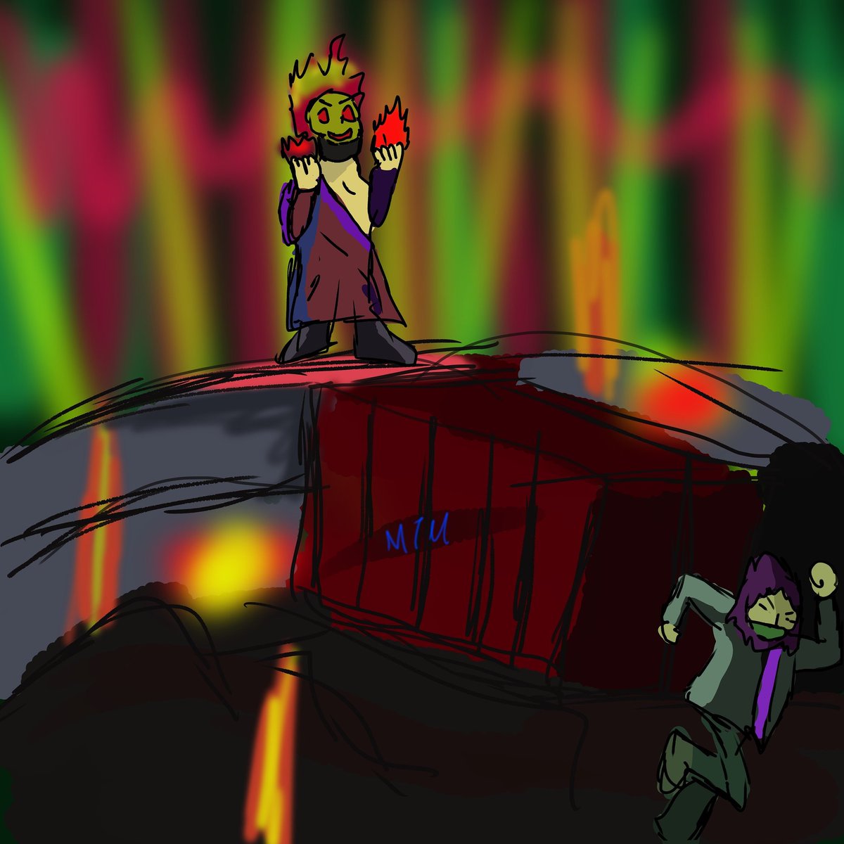 M_thimmig's tweet photo. #postApocalapril
Day 6 #arsonist
#TheAnguisTale
Sun a Crazy pyromanic who rules the old cargo pier, he burn thing for the fun of, i must get out here.
He claim to be a pyromancer but that bullshit he just good making explosion and fire. He signeture is use a flaming skull. https://t.co/SbtpFNYmg6