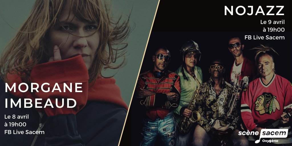 sacem's tweet photo. J-2 avant votre bol d'air frais hebdo !
Retrouvez les scènes Sacem Oxygène, une sélection d'artistes soutenus par l'action culturelle de la Sacem pour des lives éclectiques, et ce, pendant toute la durée du confinement 😉
Cette semaine @Morganeimbeaud et @nojazzofficiel 🔥 https://t.co/4aiZ0mklFF