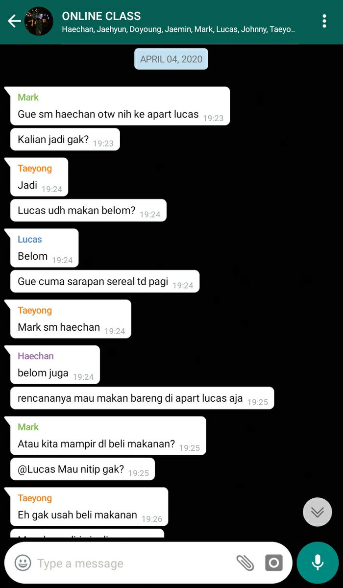 VAGOSNCT's tweet photo. 4 April 2020, pukul 19:23.

Semuanya berjalan dengan baik, tidak ada hal aneh yang terjadi.

Dan malam ini mereka janjian untuk kumpul di apartemen Lucas sekalian menginap untuk menemani Lucas. Belakangan ini sebisa mungkin mereka selalu ada di dekat Lucas. https://t.co/eKxbTcoteI