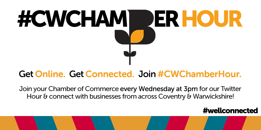 cwchamber's tweet photo. We're launching our brand new #CWChamberHour every Wednesday, 3pm-4pm! Get online. Get connected. Join us!

Simply write your post promoting your business, include the hashtag in your tweet and we will retweet you to over 10,000 followers across Cov &amp; Warks!

#CWChamberHour https://t.co/7hrk9sM0WV