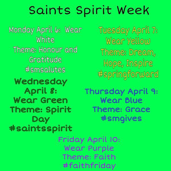 STMHS_cssd's tweet image. SaintsWeek begins!! 
Recognize those in your life for their deeds, and those fighting the fight in C19 crisis. #Wearesaints 1/2