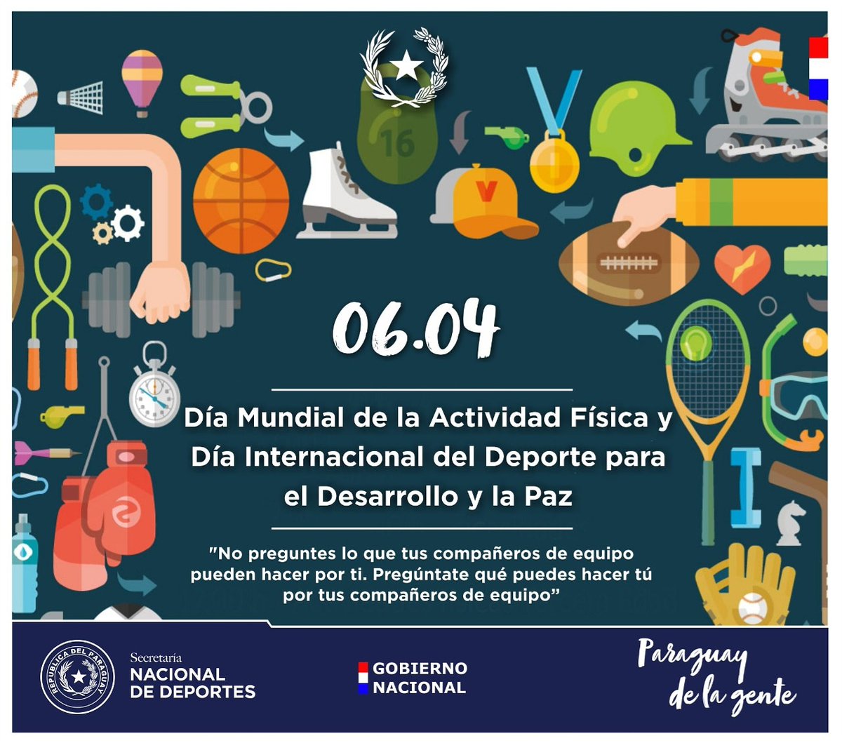 sndpy's tweet photo. Celebremos juntos entrenando en casa, bajo el lema "Todo paso suma" 

#ElDeporteNosUne
#ParaguayDeLaGente🇵🇾 https://t.co/T4f3Xj1UJs