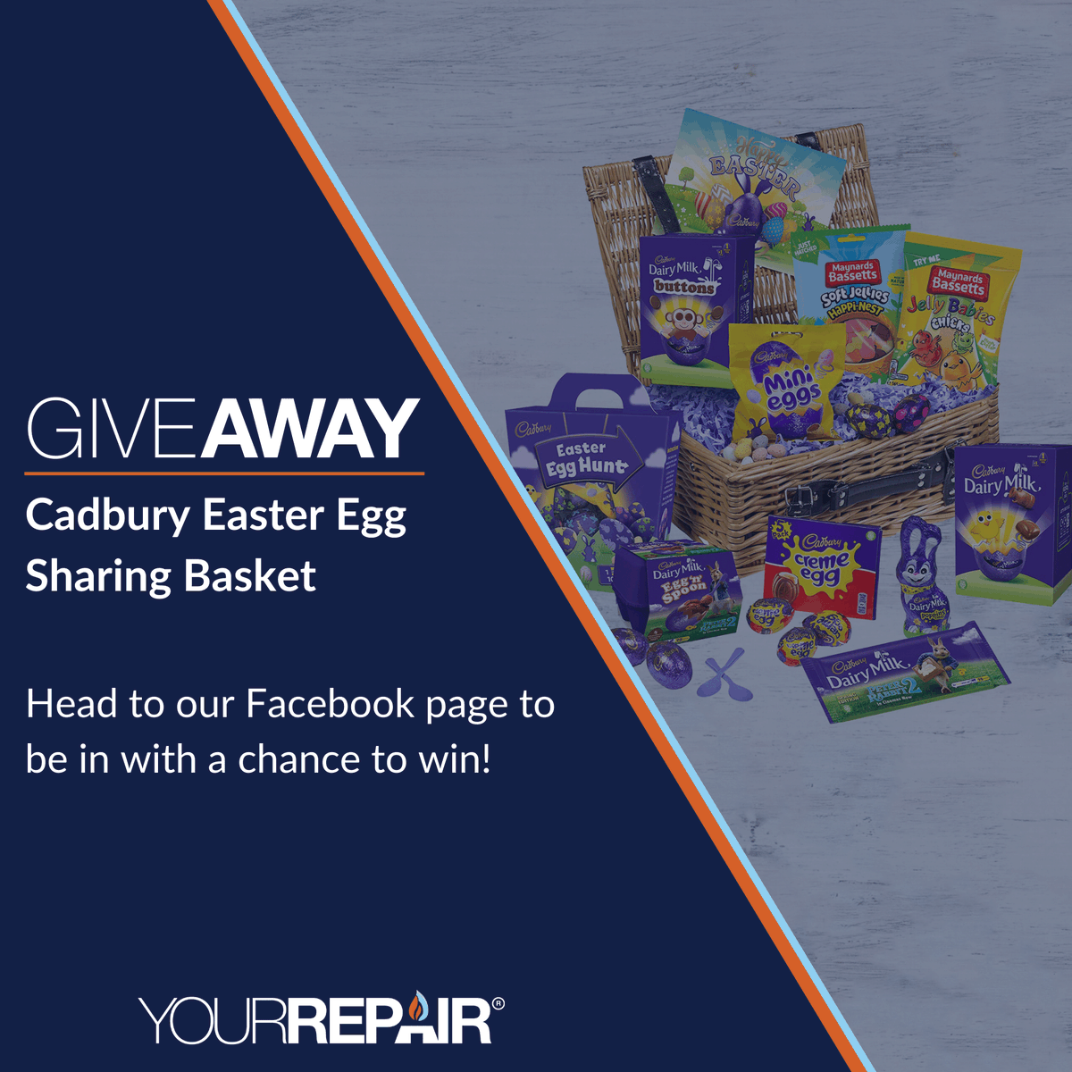 🐰🐣🍫 GIVEAWAY FOR EASTER! 🍫🐣🐰
Enter our competition to be in with a chance to win some extra chocolate this Easter over on our Facebook page!
facebook.com/YourRepair/ 

Cut off for entry is Monday 13th April, 12pm
Winner to be announced same day at 2pm!