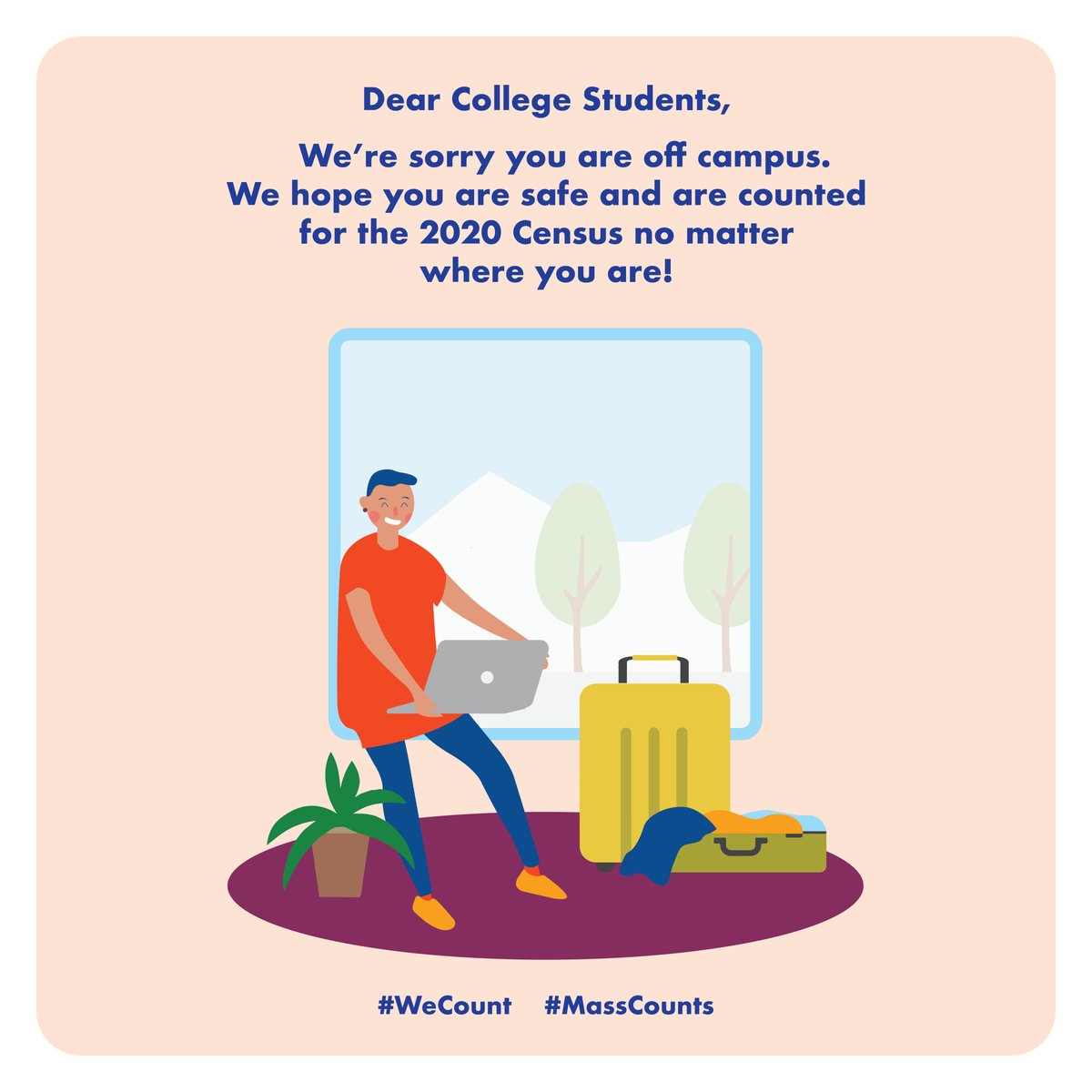 PeopleforCSJ's tweet photo. College students should be counted where they live while attending school, even if temporarily relocated due to #COVID-19! If you live off-campus: fill out the #2020census at https://t.co/huit2APGOw (click "Don't have my ID"). #WeCount #AAPI2020 https://t.co/aOp2svXWXW