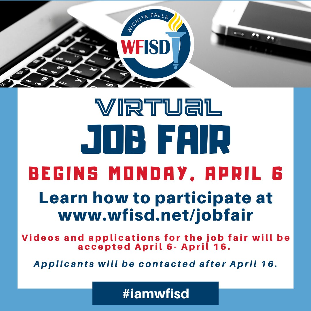 WFISDschools's tweet image. Our Virtual Job Fair begins today! If you&apos;ve considered becoming a teacher or moving your existing teaching skills to WFISD, now is the time to apply. Learn more at wfisd.net/jobfair. @Kuhrteous #iamwfisd #beBOLD