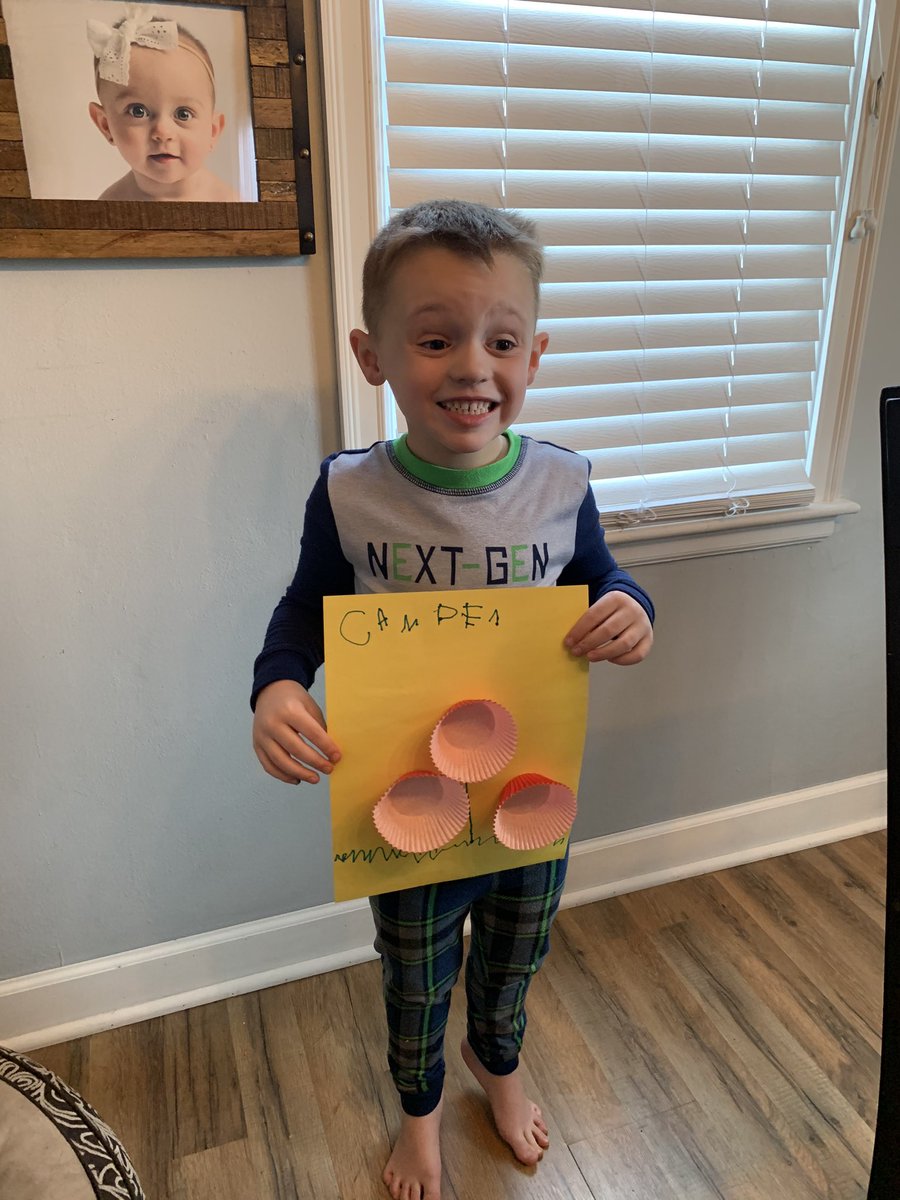 vanderver5's tweet photo. @MrsOConnorPK First day of E-Learning was a success!!! We made flowers with cupcake cups and found so many red things in our house. https://t.co/HFrt3fC2wm