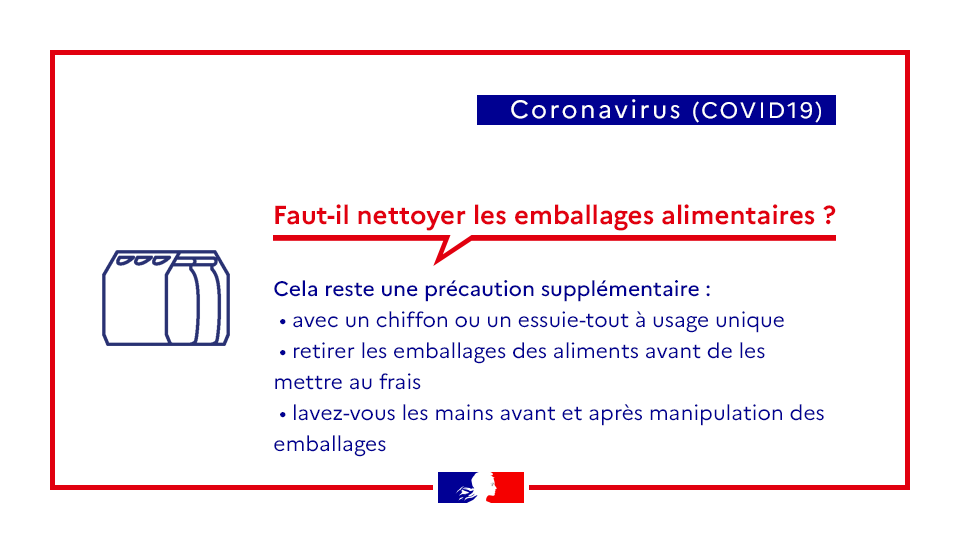Sante_Gouv's tweet photo. #CORONAVIRUS #COVID19 |Vos questions
Faut-il nettoyer les emballages alimentaires ?
Par précaution
➡Nettoyez-les avec un chiffon ou un essuie-tout à usage unique
➡Retirez les emballages des aliments avant de les mettre au frais
➡Lavez-vous les 👏

➕d'infos avec l' @Anses_fr https://t.co/P2351tDOfe