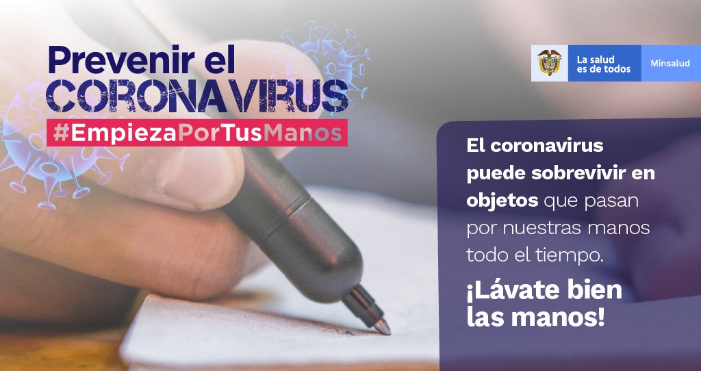 Supersalud's tweet photo. El COVID-19 puede sobrevivir en una superficie por horas y contagiar a una persona que tenga contacto con ellas. Por eso #EvitaElCoronavirus lavando bien tus manos con agua y jabón. Así reduces el riesgo de contagio hasta en un 50%. Mayor información: https://t.co/4zgFihsC16 https://t.co/Gmvyffl6Mf