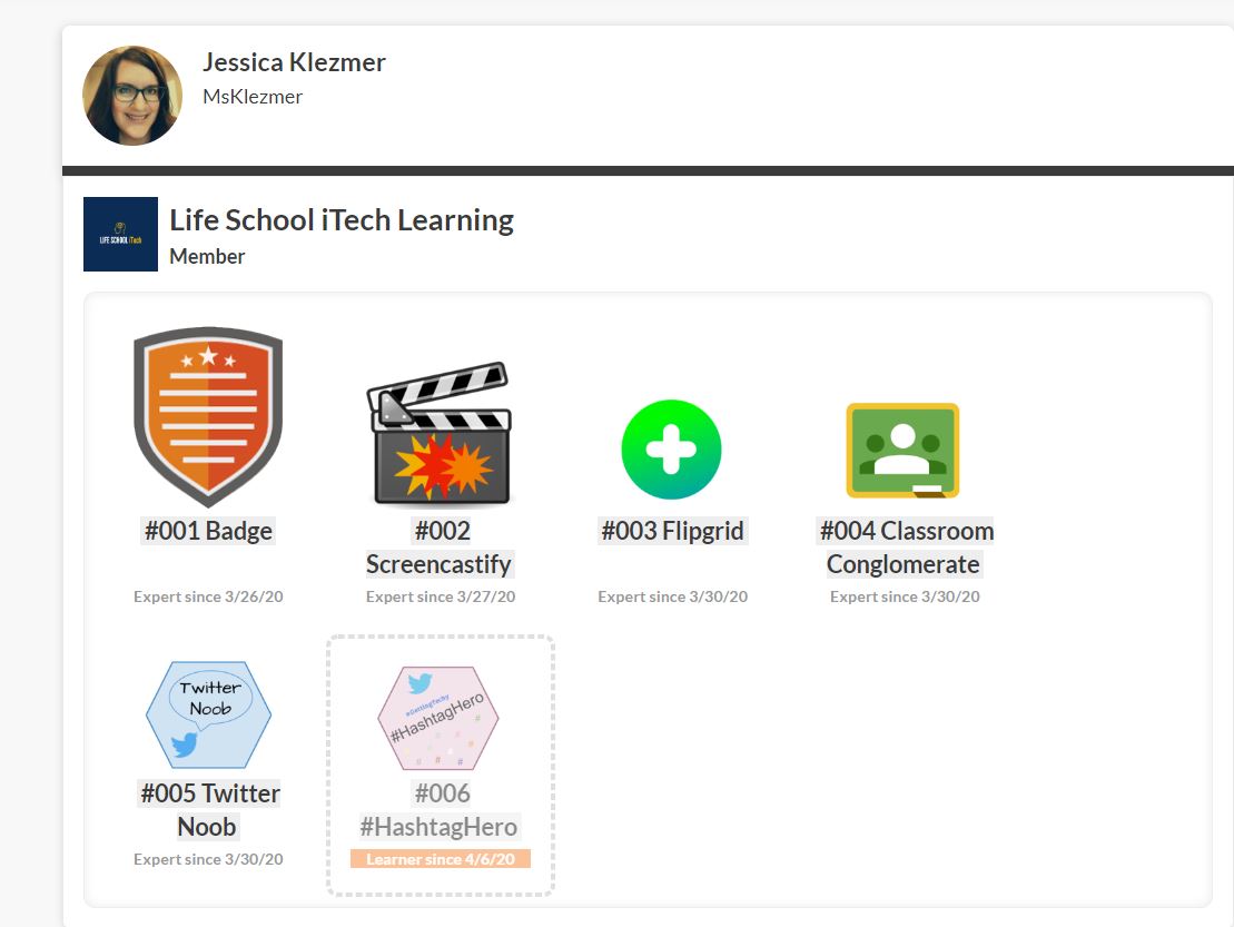 JessicaKlezmer's tweet photo. Working my way through the badges! #LifeLeader https://t.co/faC2fWZtoy