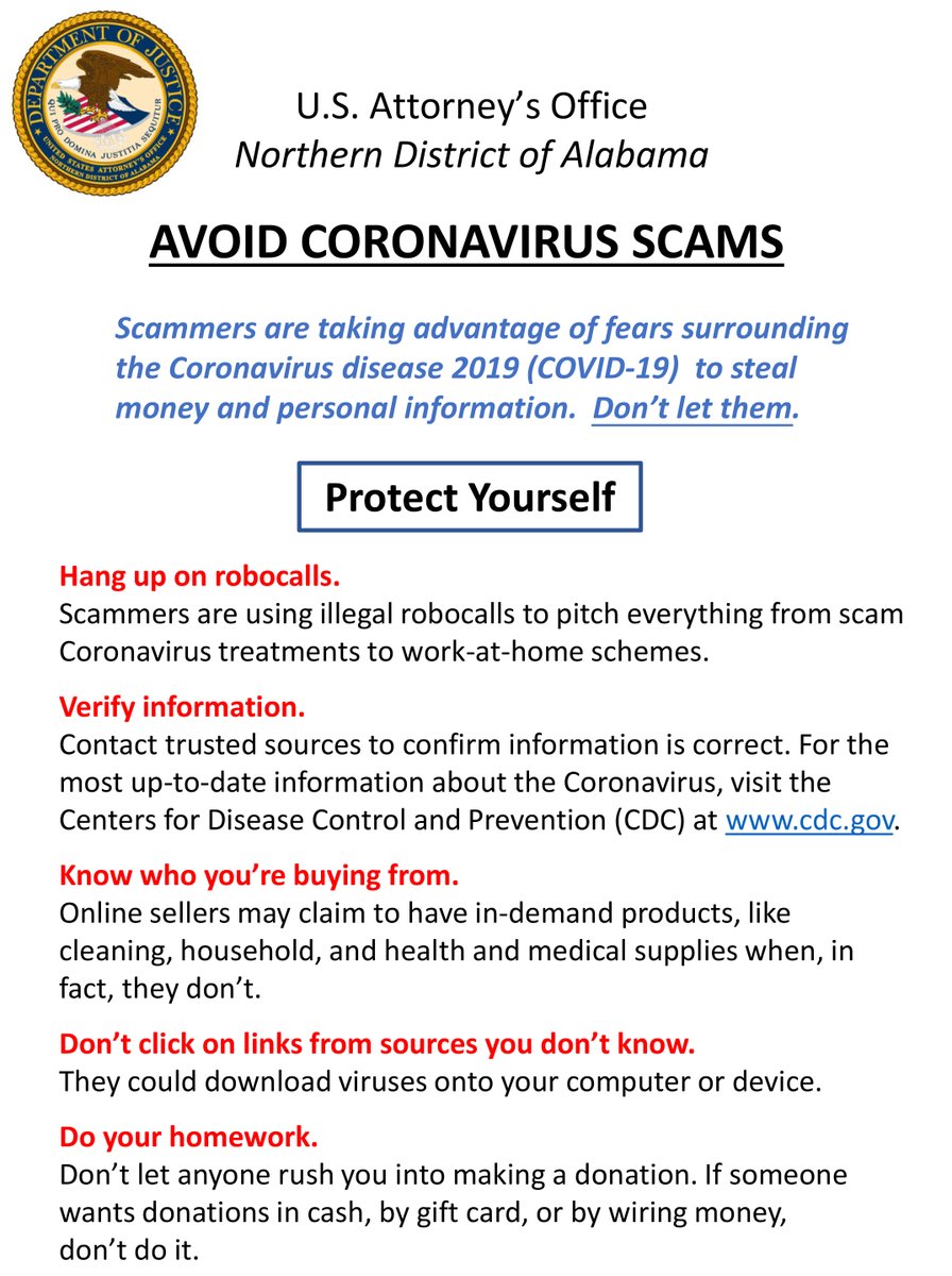 ALSDVA's tweet photo. Criminals have never seen a crisis they did not want to exploit, the coronavirus pandemic is no different. The Department of Justice put out the attached brochure on how to avoid coronavirus scams that may target older Americans, which certainly includes older veterans. https://t.co/vL5Dj9Cvn9