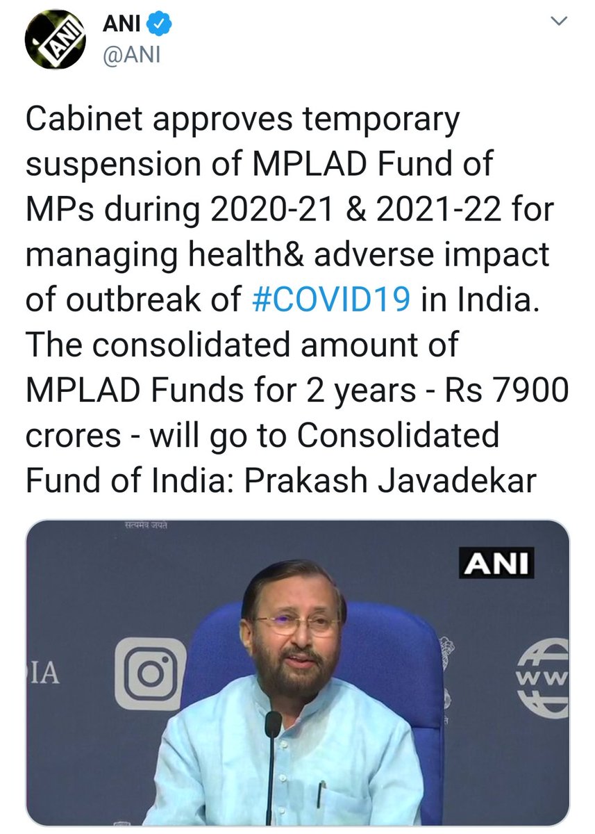  #FYIMPLAD fund for 2020-21 and 2021-22 (amounting to 7900 Cr rupees) has been discontinued and will go to CFIIt's a good step. Almost every single MP and MLA would pocket 55-75% of this money1/n