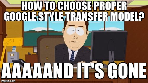 overflow_meme's tweet image. How to choose proper google style transfer model? stackoverflow.com/questions/6098… #styletransfer #tensorflowhub #python #tensorflow