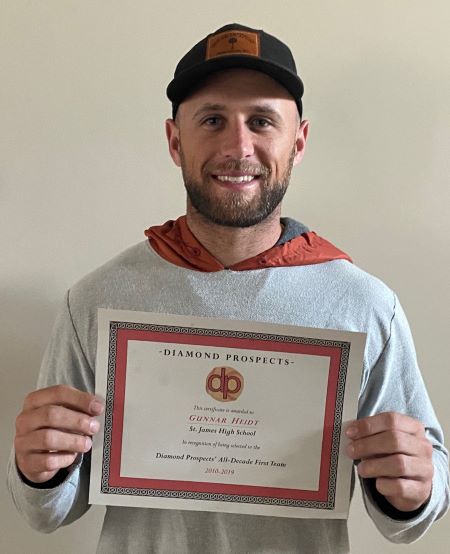 diamondprospect's tweet photo. Congrats to Gunnar Heidt for being a dp All-Decade 1st Teamer. Gunnar was a 2011 graduate/state champion at St. James HS. Heidt played at the The College of Charleston & was a 13th round selection by the Toronto Blue Jays in 2014, eventually playing AAA ball. #DPAllDecade https://t.co/sfMUkf8pwA