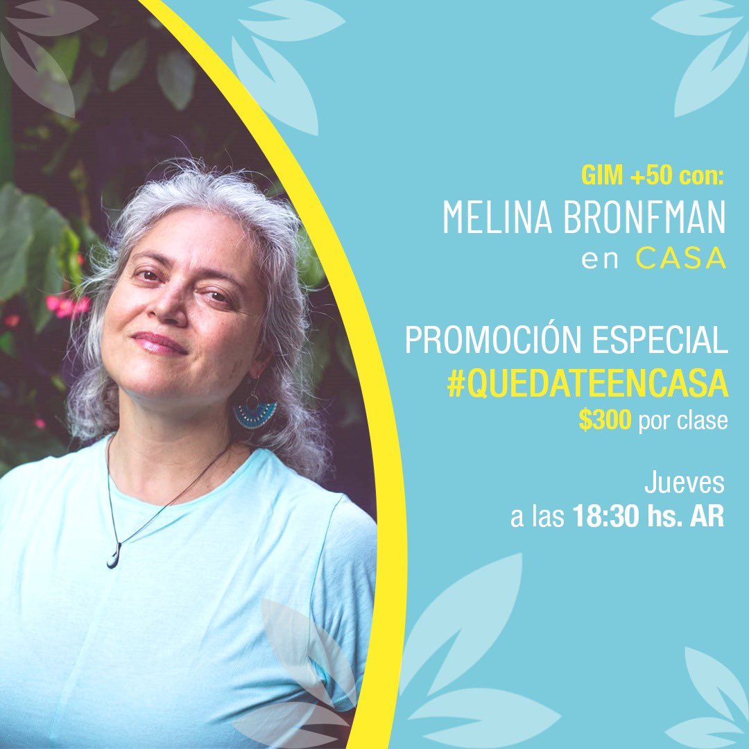 MelinaBronfman's tweet photo. El jueves 18.30 h te espero en GIM +50 🤸🏻‍♂️✨ #QuedateEnCasa y disfrutá 1 hora de clase 💜 Inscribite vía email a actividades@melinabronfman.com. https://t.co/vcB2PsmnPl