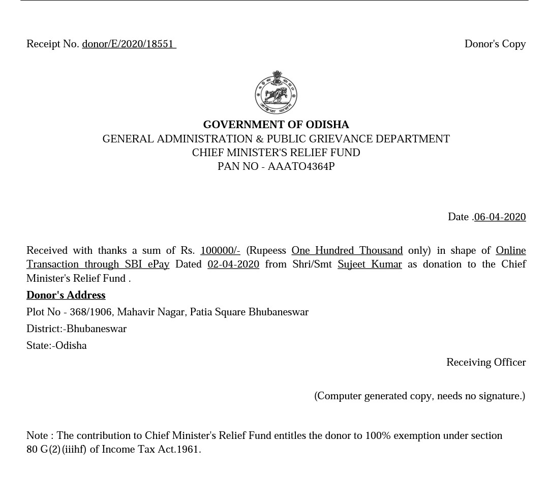TNITweet's tweet image. #BREAKING : Newly-elected #RajyaSabha MP #SujeetKumar donates Rs 1 lakh to Chief Minister&apos;s Relief Fund (CMRF) to fight #CoronavirusPandemic . 

#Odisha #TheNewsInsight