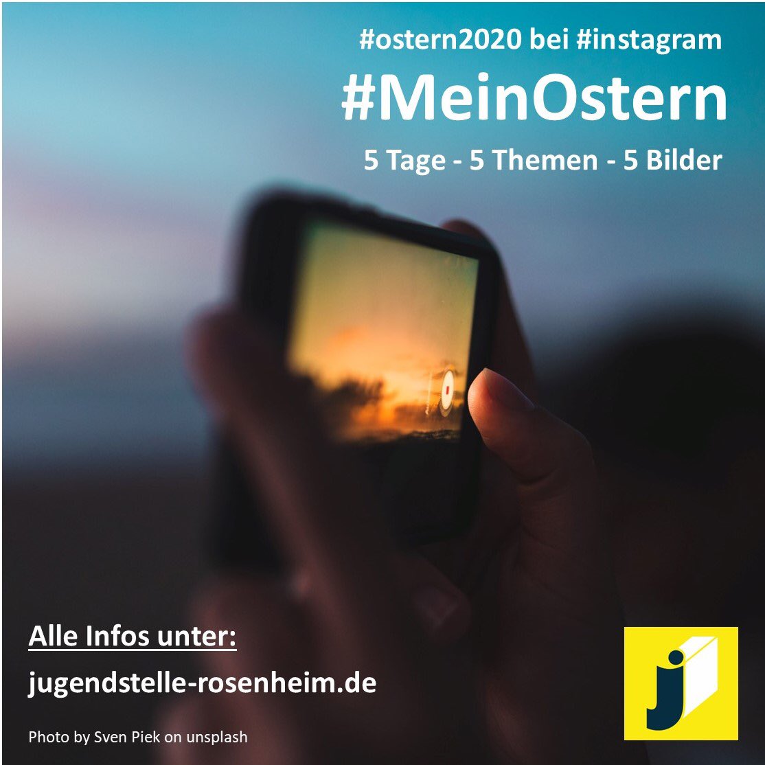 #MeinOstern
#ostern2020 bei #insta
5 Tage - 5 Themen - 5 Bilder
Mach mit und zeig uns wie du #ostern2020 feierst und schau wie‘s andere tun. 
Alle Infos unter: jugendstelle-rosenheim.de/meinostern.html