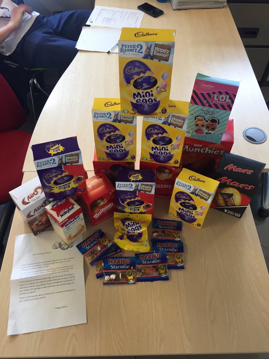 kattorryOT's tweet photo. A nice surprise when @JanehVi pops into the office with a treat for us OT’s and physio’s #AHPs @NUHTherapies. A big thanks to @AC_CHARITY_FC we greatly appreciate chocolate!! https://t.co/5TexiwsbNh
