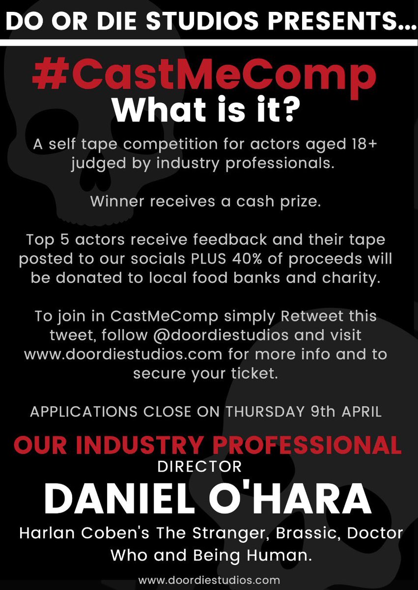 Tickets for our #CastMeComp are selling fast - limited tickets remain. Enter for a chance to be titled WINNER of our first competition, judged by Director DANIEL O’HARA! doordiestudios.com for more information!
