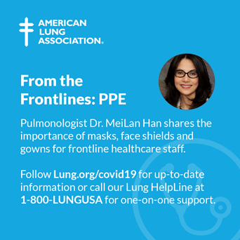 lungstampabay's tweet photo. “From the time a medical student steps into hospital as a trainee, the concept of infection control is emphasized in every aspect of training and practice,” shares Dr. MeiLan Han.  Read more about #PPE in our latest blog in our From the Frontlines series: https://t.co/ecSlp5yBKV https://t.co/XR17WXBS7V
