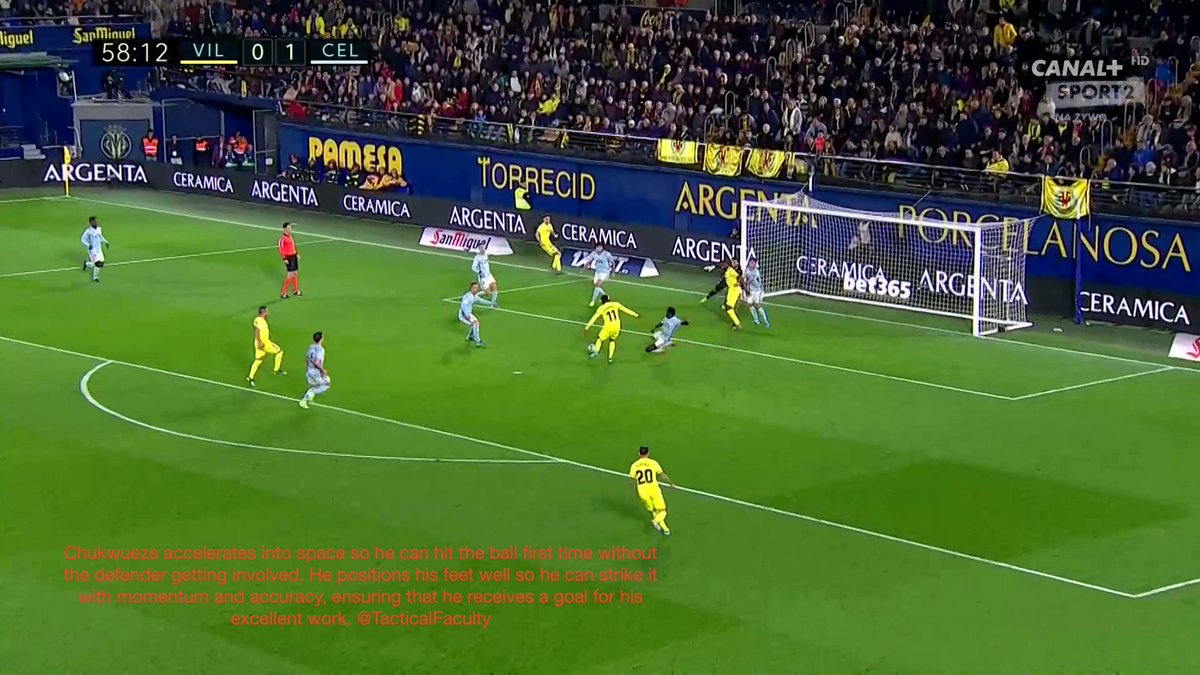Chukwueze's goal vs Celta Vigo (25/11/2019)This goal is an exemplar of Chukwueze movement. He does need to increase the consistency to raise his xG/per shot, but that will come as he gains more experience.