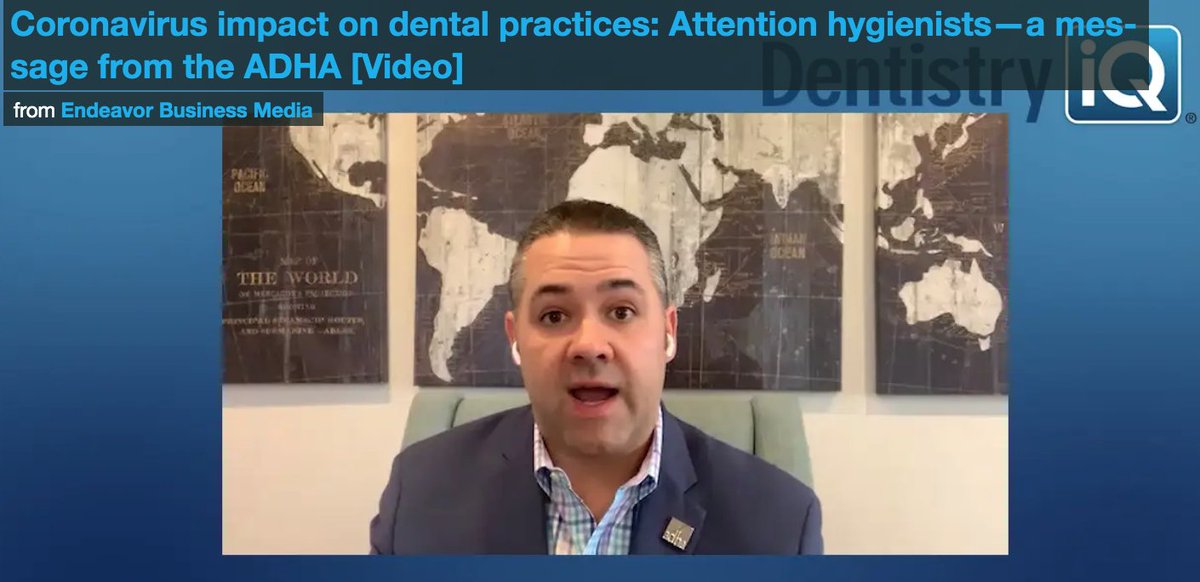 DentistryIQ's tweet photo. In this new #video in our #COVID-19 coverage, @YourADHA president Matt Crespin shares what the ADHA has been doing for #dental hygienists during the past few weeks, &amp; what RDHs can watch for in the future. #dentistry https://t.co/xmdl7Z31dB https://t.co/kjZ0u3tZcc