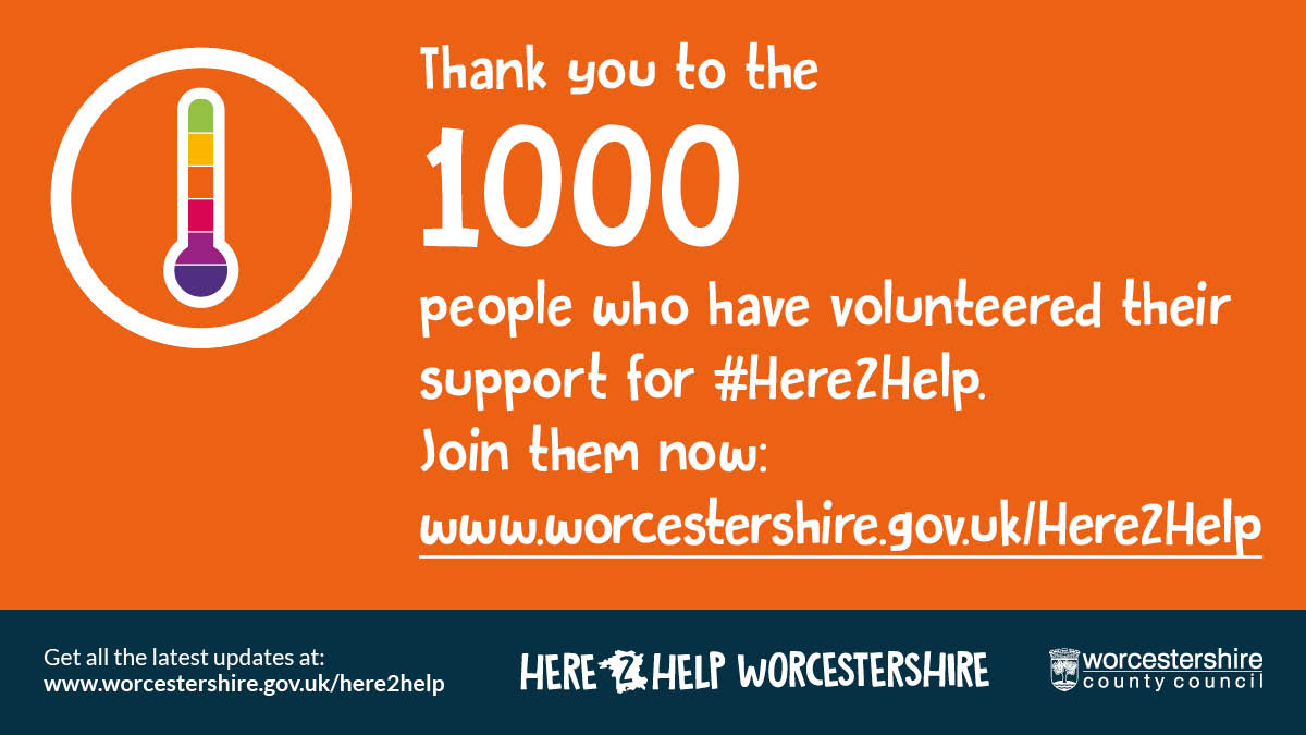 worcscc's tweet photo. Today we're saying a huge THANK YOU to more than 1,000 people who have volunteered for our #Here2Help campaign.
Our staff are busily matching volunteers' skills with areas where help is required, and will be in touch soon.
Why not join them? Go to https://t.co/r2CNKzoUSJ. https://t.co/pAKqcJdcAd
