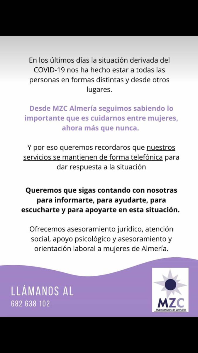cafesfemalm's tweet photo. ♀️ Las compañeras de Mujeres en Zona de Conflicto ofrecen distintos tipos de asesoramiento a las mujeres que lo necesiten en Almería. https://t.co/cja82s9rLy