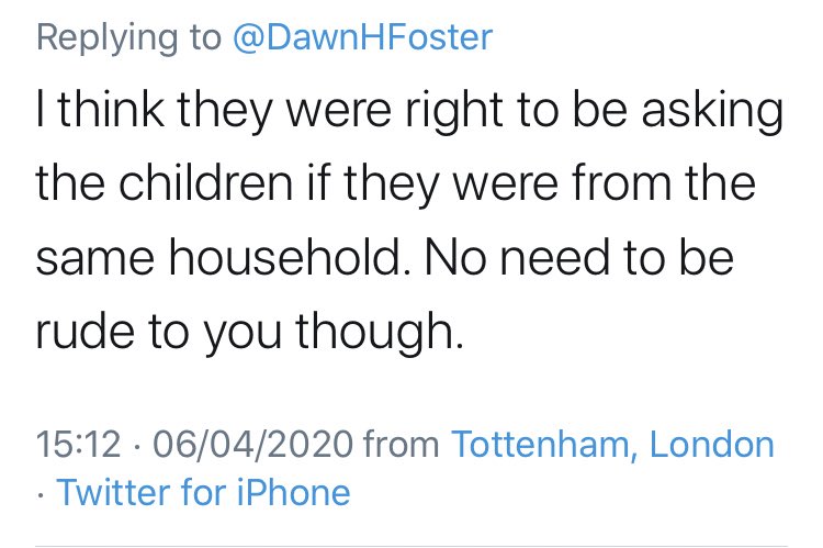 Far more worried about aggressively quizzing and intimidating small kids under the age of criminal responsibilty for playing in the communal garden of an estate than I am about people being “rude” to me. Worrying attitude that’s becoming all too common