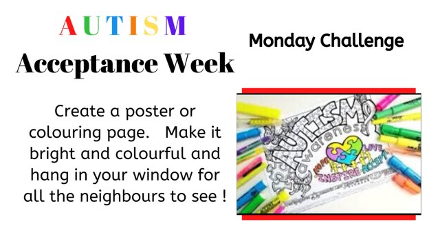 VacaVillaMgr's tweet photo. Autism Acceptance Week - Monday Challenge 
Poster and Colouring Pages
Tweet your work and don’t forget to tag @oodps1
#autismacceptance #autismawareness 

Coloring Pages
https://t.co/8LiIPhMtGT
Learn More about Autism 
https://t.co/DjStHQZ8va https://t.co/j387GIbXX4