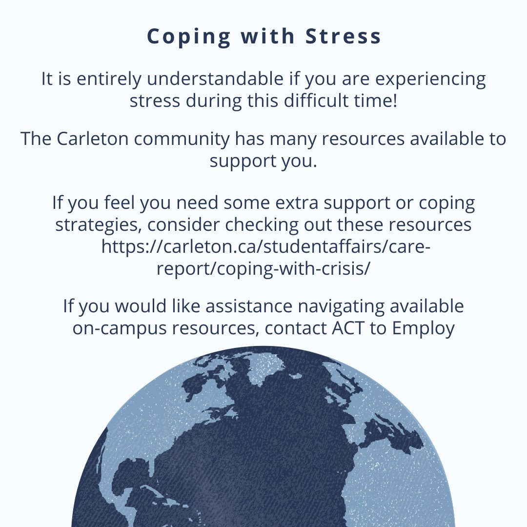 If you feel you need some extra support or coping strategies, consider checking out these resources at: carleton.ca/studentaffairs…

If you would like assistance navigating available on-campus resources, contact ACT to Employ.