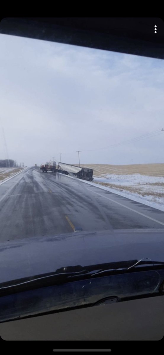 Highways are not good this morning south of sask landing. Three semis in ditch, Bf rode the ditch with his semi and came up on the other side fine... take it very slow or just stay home.